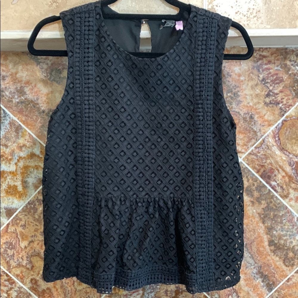 Women's Banana Republic Peplum Black Eyelet Lacy Ruffle Sleeveless Blouse Medium